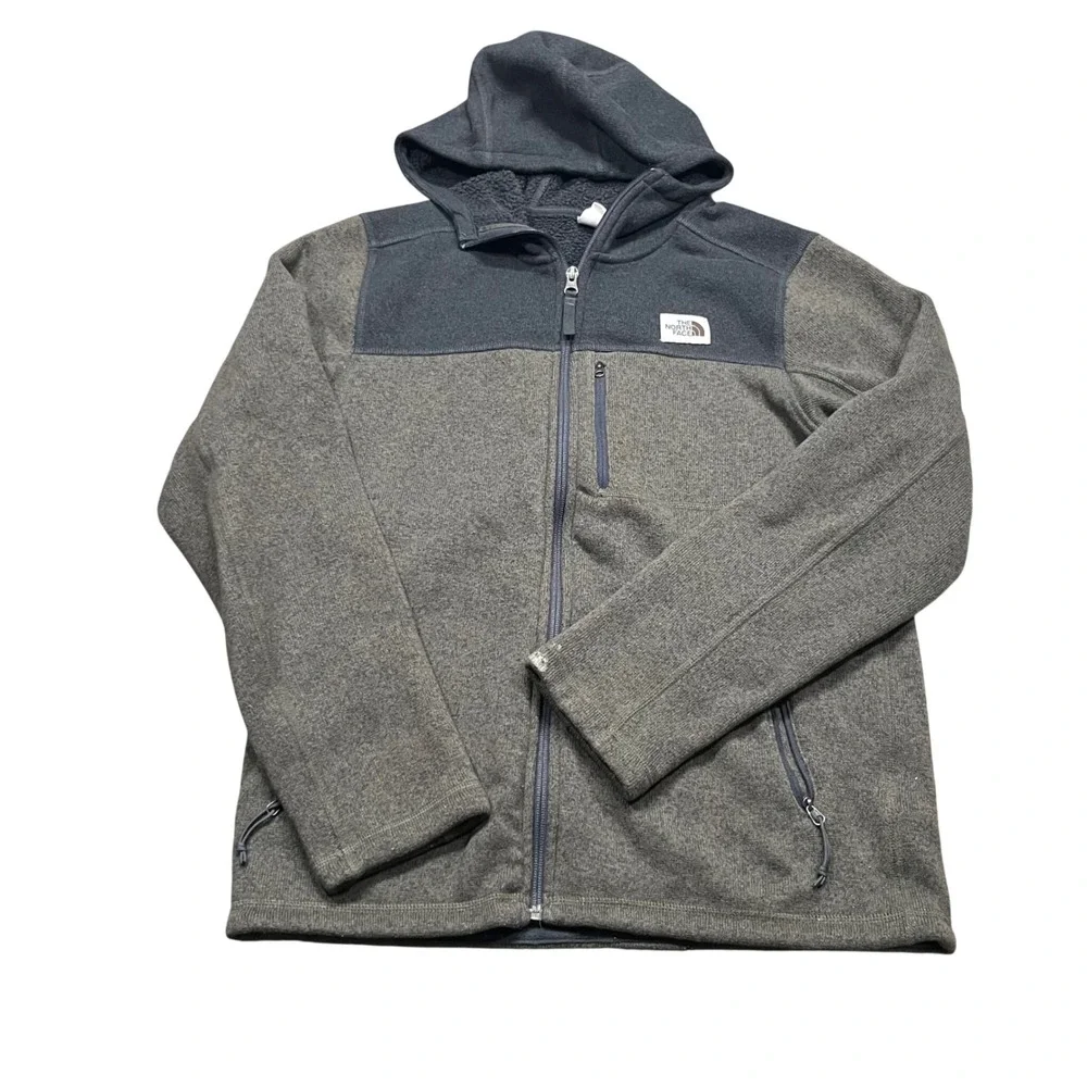 The North Face Gordon Lyons Hoodie Mens Medium Green Grey Sherpa Fleece Jacket